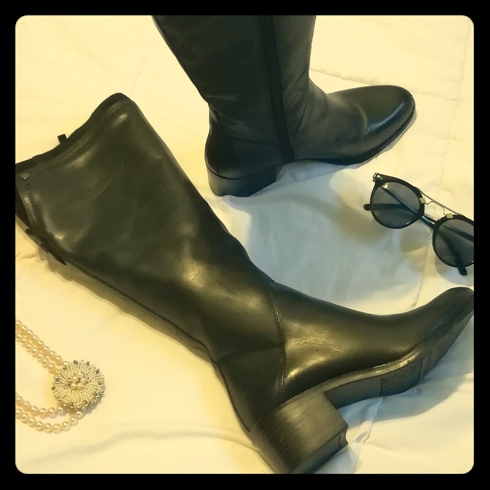 Franco Sarto black leather knee high boots